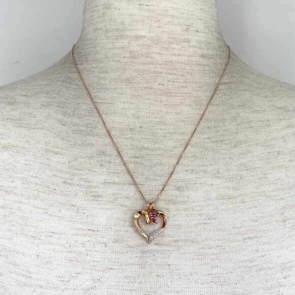 Ross-Simons Gold Vermeil Sterling Silver 925 Ruby Open Heart Pendant Necklace - Picture 2 of 16